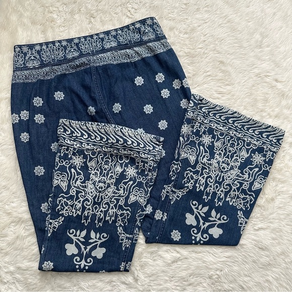 Free People We The Free Pants Journey Flare Jeans Belted Printed Retro Blue 27 - Picture 3 of 12